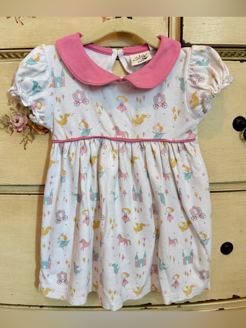 Pink Collar Princess Print Toddler Dress